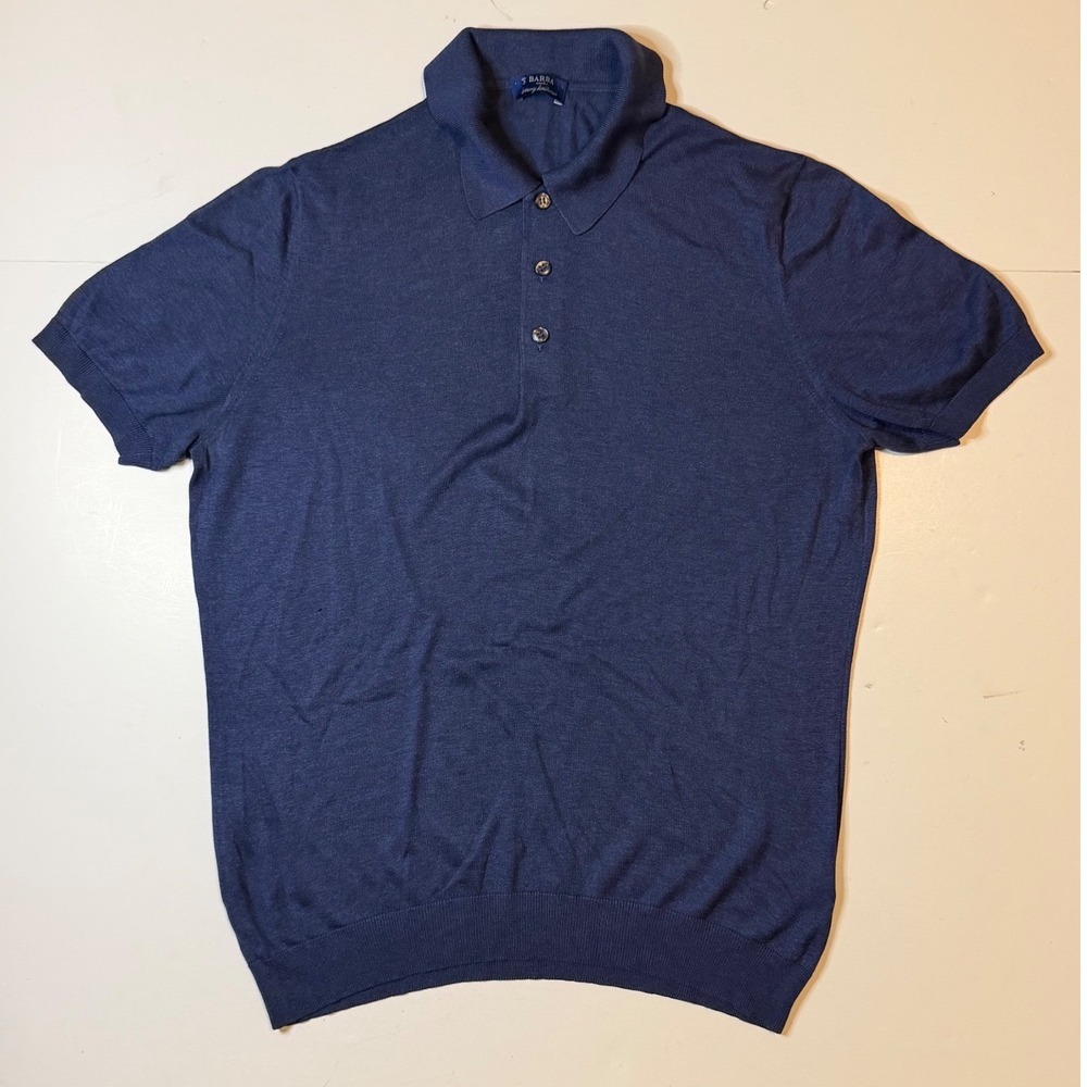Barba Napoli Polo Shirt Mens 3 / 52 Blue 100% Silk Luxury Knitwear Made in Italy